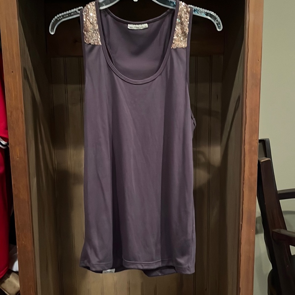 Like new small racer tank in purple with rose gold sequins